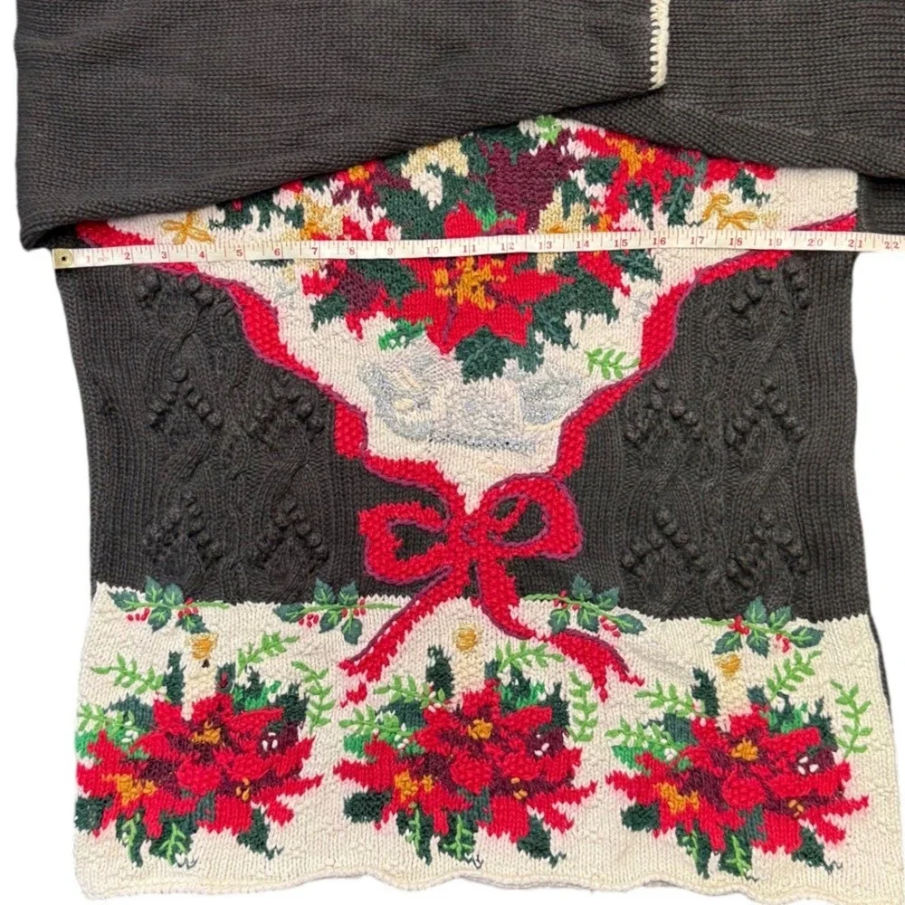 Casual Corner hand knit Christmas poinsettia‎ sweater women's size large - Picture 6 of 6